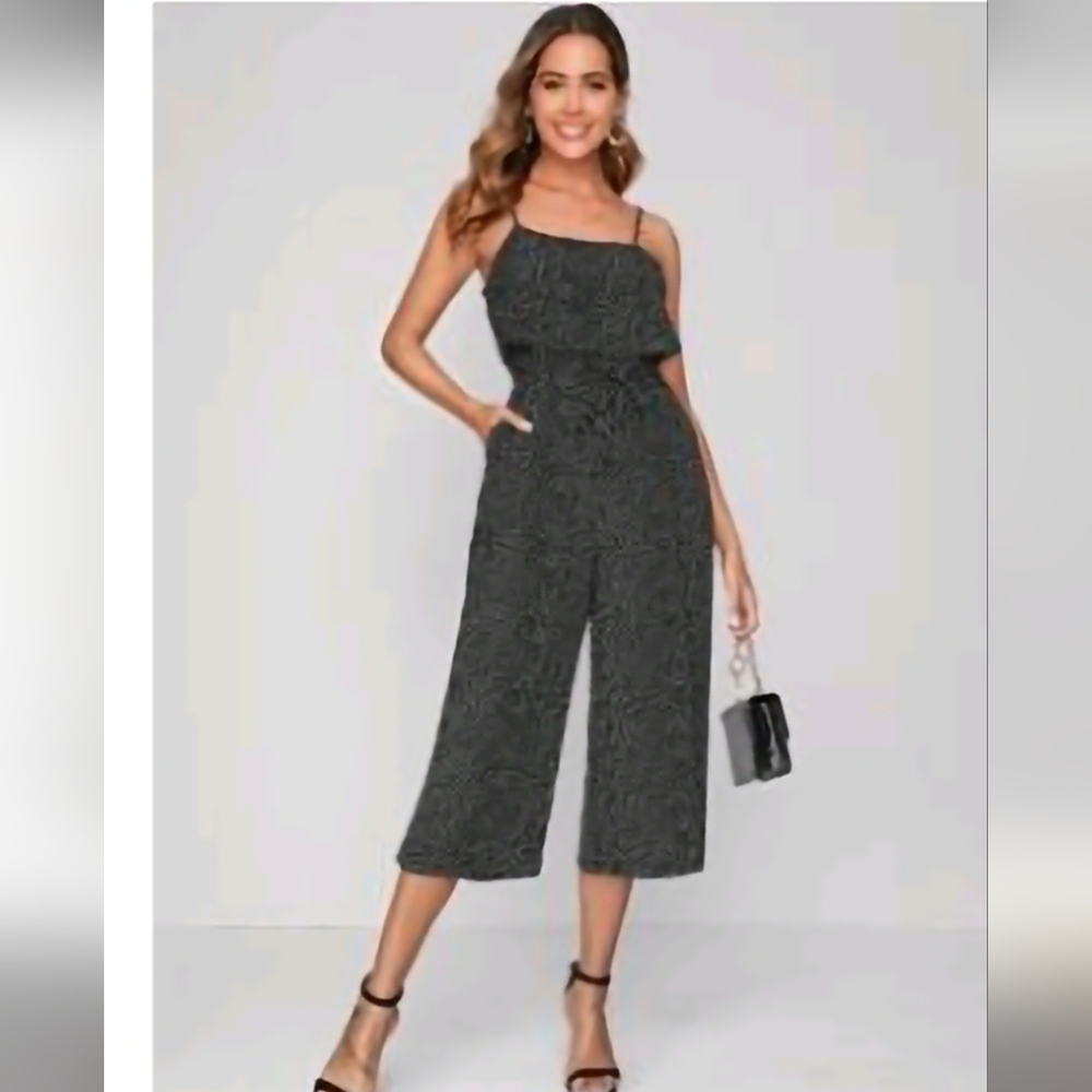 Shein Black and White Print Culotte Jumpsuit XS
